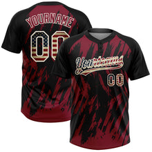 Load image into Gallery viewer, Custom Black Vintage USA Flag Crimson-Cream Splatter Torn Sharp Brush Stroke Two-Button Unisex Softball Jersey
