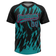 Charger l'image dans la galerie, Custom Black Teal-Pink Splatter Torn Sharp Brush Stroke Two-Button Unisex Softball Jersey
