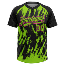 Laden Sie das Bild in den Galerie-Viewer, Custom Black Neon Green-Pink Splatter Torn Sharp Brush Stroke Two-Button Unisex Softball Jersey

