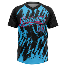 Charger l'image dans la galerie, Custom Black Sky Blue-Pink Splatter Torn Sharp Brush Stroke Two-Button Unisex Softball Jersey
