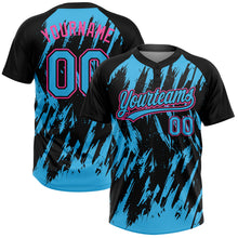 Charger l'image dans la galerie, Custom Black Sky Blue-Pink Splatter Torn Sharp Brush Stroke Two-Button Unisex Softball Jersey
