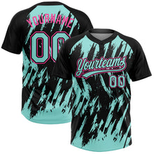 Charger l'image dans la galerie, Custom Black Ice Blue-Pink Splatter Torn Sharp Brush Stroke Two-Button Unisex Softball Jersey
