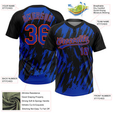 Charger l'image dans la galerie, Custom Black Thunder Blue-Orange Splatter Torn Sharp Brush Stroke Two-Button Unisex Softball Jersey
