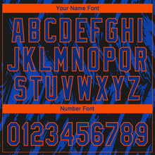 Charger l'image dans la galerie, Custom Black Thunder Blue-Orange Splatter Torn Sharp Brush Stroke Two-Button Unisex Softball Jersey
