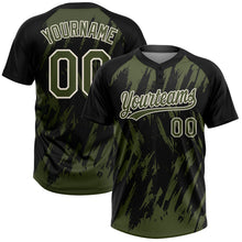 Charger l'image dans la galerie, Custom Black Olive-Cream Splatter Torn Sharp Brush Stroke Two-Button Unisex Softball Jersey
