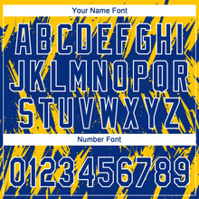 Charger l'image dans la galerie, Custom Gold Royal-White Splatter Torn Sharp Brush Stroke Two-Button Unisex Softball Jersey
