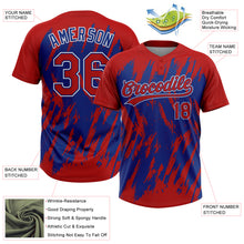 Load image into Gallery viewer, Custom Red Royal-White Splatter Torn Sharp Brush Stroke Two-Button Unisex Softball Jersey
