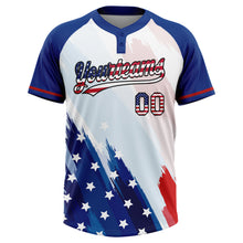 Laden Sie das Bild in den Galerie-Viewer, Custom White USA Flag Royal Red-Black American Flag Two-Button Unisex Softball Jersey
