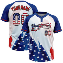 Laden Sie das Bild in den Galerie-Viewer, Custom White USA Flag Royal Red-Black American Flag Two-Button Unisex Softball Jersey
