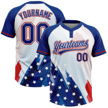 Загрузить изображение в средство просмотра галереи, Custom White Royal-Red American Flag Two-Button Unisex Softball Jersey
