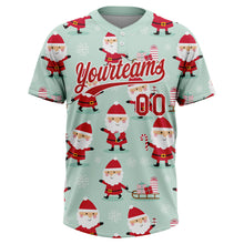 Load image into Gallery viewer, Custom Green Red-White Christmas Santa Claus 3D Pattern Design Two-Button Unisex Softball Jersey
