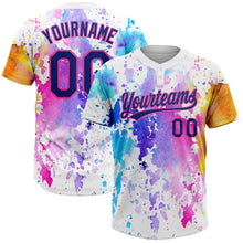 Charger l'image dans la galerie, Custom White Royal-Pink Watercolor Spalsh Two-Button Unisex Softball Jersey
