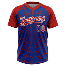 Load image into Gallery viewer, Custom Royal Red-White Spider Web 3D Pattern Design Two-Button Unisex Softball Jersey
