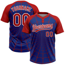 Load image into Gallery viewer, Custom Royal Red-White Spider Web 3D Pattern Design Two-Button Unisex Softball Jersey
