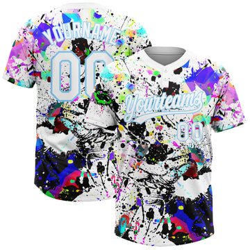 Custom Graffiti Pattern White-Light Blue Splash Two-Button Unisex Softball Jersey