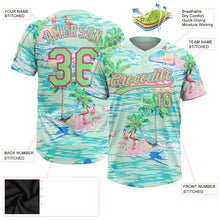 Load image into Gallery viewer, Custom Lakes Blue Pea Green-Pink Beach Hawaii Palm Trees And Flamingo Two-Button Unisex Softball Jersey
