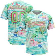 Load image into Gallery viewer, Custom Lakes Blue Pea Green-Pink Beach Hawaii Palm Trees And Flamingo Two-Button Unisex Softball Jersey

