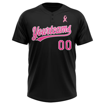 Custom Black Pink-White American Flag With Pink Ribbon Breast Cancer Awareness Month Women Health Care Support Two-Button Unisex Softball Jersey