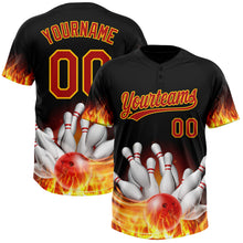 Load image into Gallery viewer, Custom Black Red-Yellow Flame Bowling 3D Pattern Design Two-Button Unisex Softball Jersey

