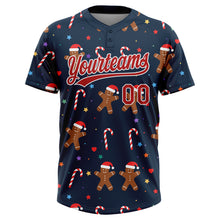 Laden Sie das Bild in den Galerie-Viewer, Custom Navy Red-White Christmas 3D Pattern Design Two-Button Unisex Softball Jersey
