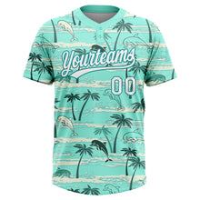 Load image into Gallery viewer, Custom Teal White Hawaii Palm Trees And Dolphin Two-Button Unisex Softball Jersey
