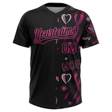 Charger l'image dans la galerie, Custom Black Pink Pink Ribbon Breast Cancer Awareness Month Women Health Care Support Two-Button Unisex Softball Jersey
