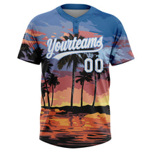 Load image into Gallery viewer, Custom Light Blue White Hawaii Palm Trees Two-Button Unisex Softball Jersey
