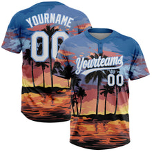 Load image into Gallery viewer, Custom Light Blue White Hawaii Palm Trees Two-Button Unisex Softball Jersey
