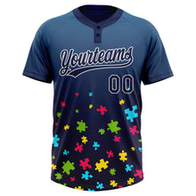 Load image into Gallery viewer, Custom Navy White Puzzle 3D Pattern Design Two-Button Unisex Softball Jersey

