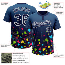 Load image into Gallery viewer, Custom Navy White Puzzle 3D Pattern Design Two-Button Unisex Softball Jersey
