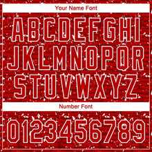Laden Sie das Bild in den Galerie-Viewer, Custom Red-White Raglan Sleeves Distressed Fragment Brush Stroke Two-Button Unisex Softball Jersey
