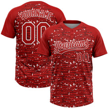 Laden Sie das Bild in den Galerie-Viewer, Custom Red-White Raglan Sleeves Distressed Fragment Brush Stroke Two-Button Unisex Softball Jersey
