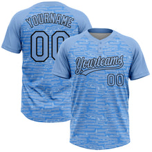 Charger l'image dans la galerie, Custom Light Blue-Black Raglan Sleeves Distressed Fragment Brush Stroke Two-Button Unisex Softball Jersey
