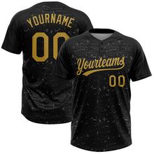 Загрузить изображение в средство просмотра галереи, Custom Black-Old Gold Raglan Sleeves Distressed Fragment Brush Stroke Two-Button Unisex Softball Jersey
