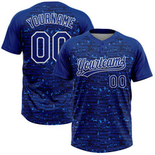 Load image into Gallery viewer, Custom Royal-White Raglan Sleeves Distressed Fragment Brush Stroke Two-Button Unisex Softball Jersey
