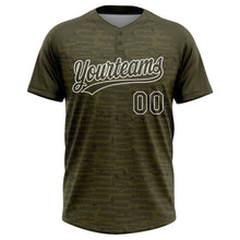 Load image into Gallery viewer, Custom Olive-White Raglan Sleeves Distressed Fragment Brush Stroke Two-Button Unisex Softball Jersey
