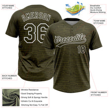 Load image into Gallery viewer, Custom Olive-White Raglan Sleeves Distressed Fragment Brush Stroke Two-Button Unisex Softball Jersey

