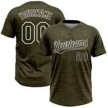 Load image into Gallery viewer, Custom Olive-White Raglan Sleeves Distressed Fragment Brush Stroke Two-Button Unisex Softball Jersey
