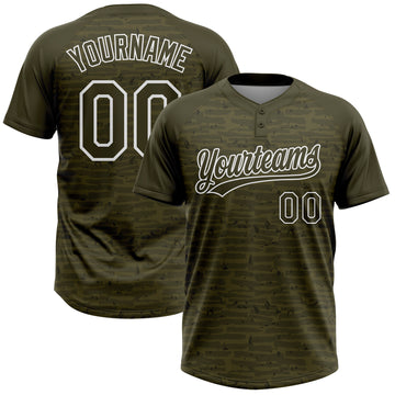 Custom Olive-White Raglan Sleeves Distressed Fragment Brush Stroke Two-Button Unisex Softball Jersey