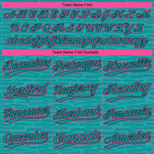Load image into Gallery viewer, Custom Teal Black-Pink Raglan Sleeves Distressed Fragment Brush Stroke Two-Button Unisex Softball Jersey
