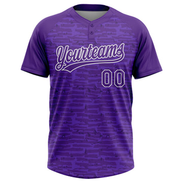 Custom Purple-White Raglan Sleeves Distressed Fragment Brush Stroke Two-Button Unisex Softball Jersey