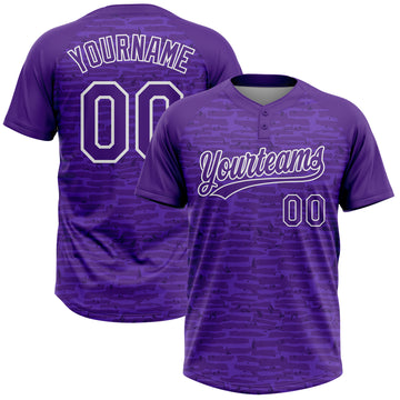 Custom Purple-White Raglan Sleeves Distressed Fragment Brush Stroke Two-Button Unisex Softball Jersey