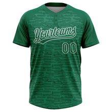 Charger l'image dans la galerie, Custom Kelly Green-White Raglan Sleeves Distressed Fragment Brush Stroke Two-Button Unisex Softball Jersey
