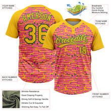 Load image into Gallery viewer, Custom Pink Yellow-Kelly Green Raglan Sleeves Distressed Fragment Brush Stroke Two-Button Unisex Softball Jersey
