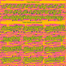 Load image into Gallery viewer, Custom Pink Yellow-Kelly Green Raglan Sleeves Distressed Fragment Brush Stroke Two-Button Unisex Softball Jersey
