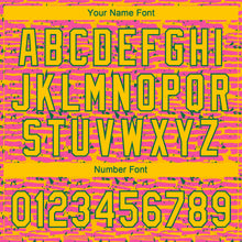 Load image into Gallery viewer, Custom Pink Yellow-Kelly Green Raglan Sleeves Distressed Fragment Brush Stroke Two-Button Unisex Softball Jersey
