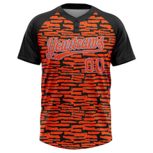 Load image into Gallery viewer, Custom Orange Black-Light Blue Raglan Sleeves Distressed Fragment Brush Stroke Two-Button Unisex Softball Jersey

