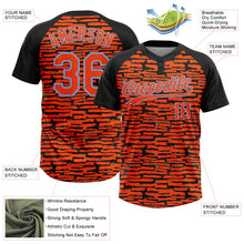 Load image into Gallery viewer, Custom Orange Black-Light Blue Raglan Sleeves Distressed Fragment Brush Stroke Two-Button Unisex Softball Jersey
