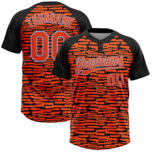 Load image into Gallery viewer, Custom Orange Black-Light Blue Raglan Sleeves Distressed Fragment Brush Stroke Two-Button Unisex Softball Jersey
