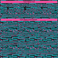 Load image into Gallery viewer, Custom Teal Black-Pink Raglan Sleeves Distressed Fragment Brush Stroke Two-Button Unisex Softball Jersey
